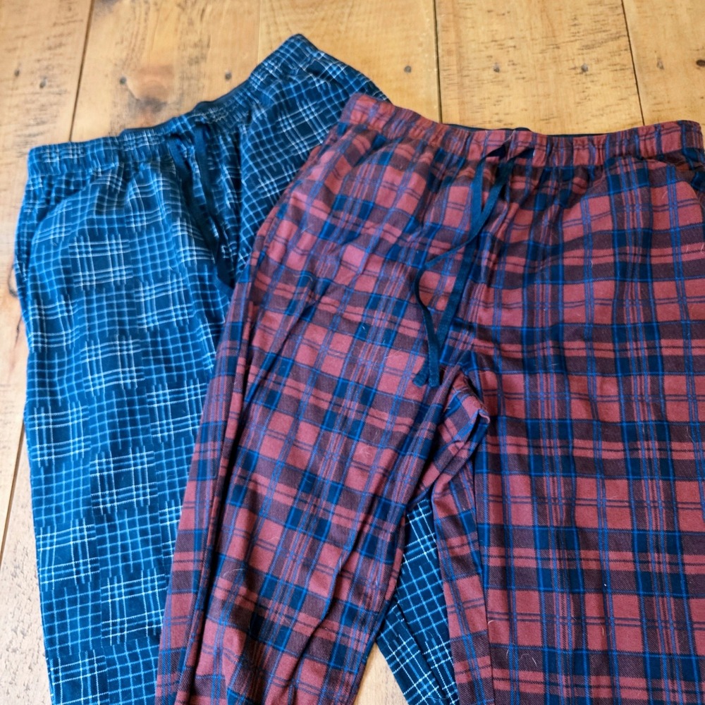 Nautica Mens Pajama Pants 2 Pack Plaid Navy Blue Red Sleepwear Size M